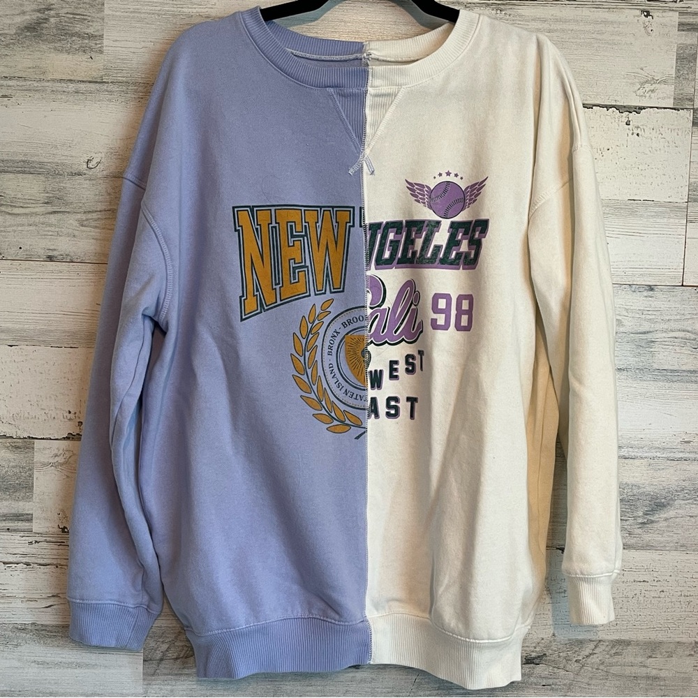 Aeropostale Oversized Split Sweatshirt New Angles Purple White Small S